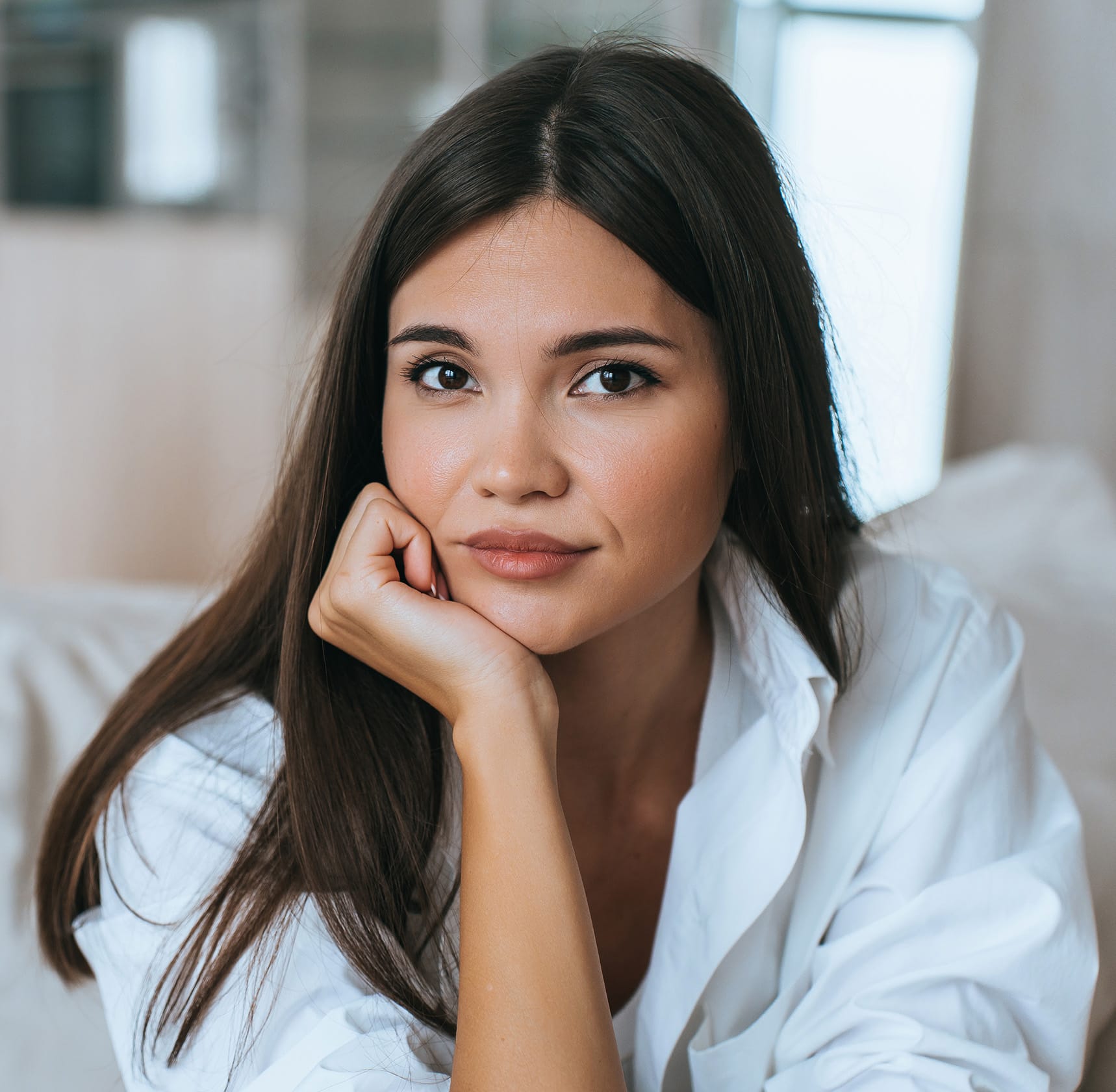 Woman looking into camera